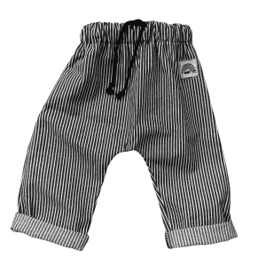 pantalon bébé coton rayé noir et blanc avec bas retroussés et coupe confortable