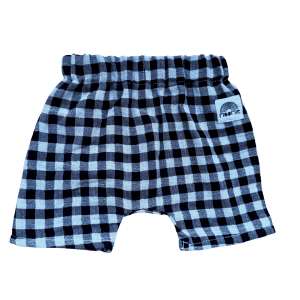 Short bébé vichy noir et blanc cassé en double gaze de coton, léger et respirant, fabrication française