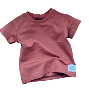 T-shirt bébé terracotta en coton souple et confortable, manches courtes, fabrication française Moomie