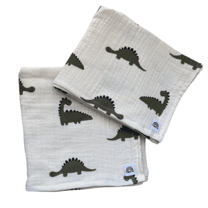 Lange bébé Dinosaure Moomie en gaze de coton bio certifiée GOTS et Oeko-Tex, disponible en 60x60 cm et 60x90 cm