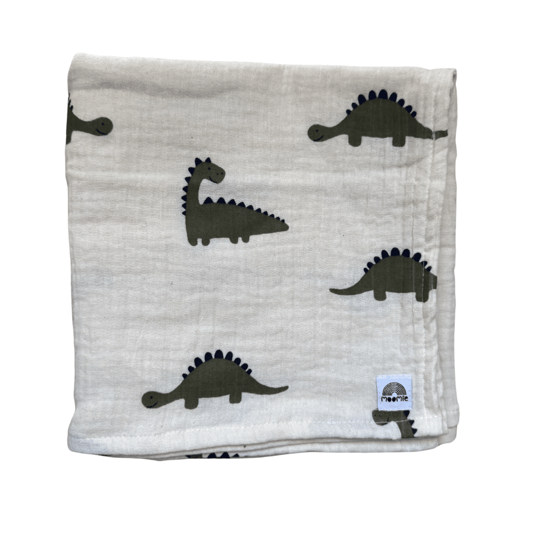 Maxi lange bébé 60x90 cm en gaze de coton bio certifiée GOTS avec motif dinosaures