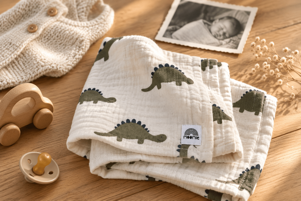 Lange bébé Moomie en gaze de coton, un indispensable qui traverse les générations