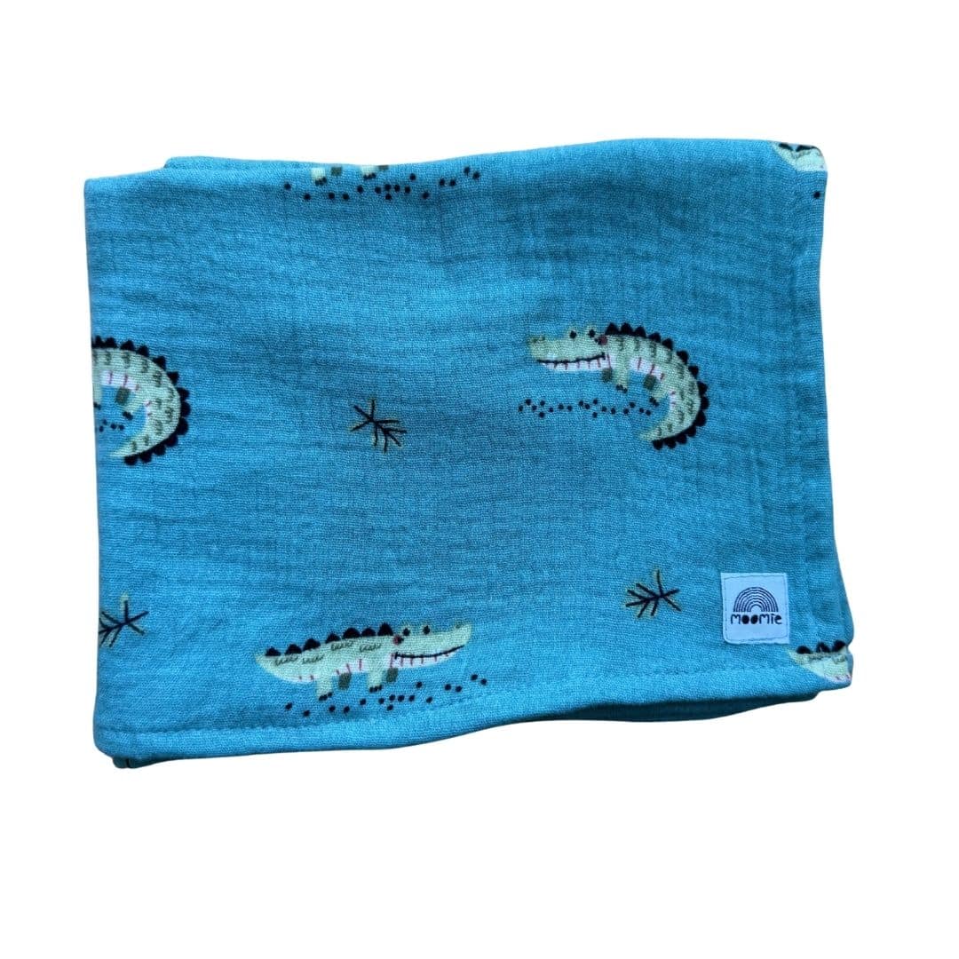 Lange bébé 60 x 60 cm bleu canard à motif crocodile