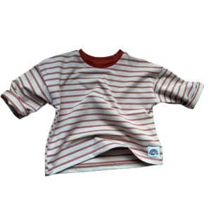 T-shirt bébé manches longues rayé crème et terracotta en jersey de coton