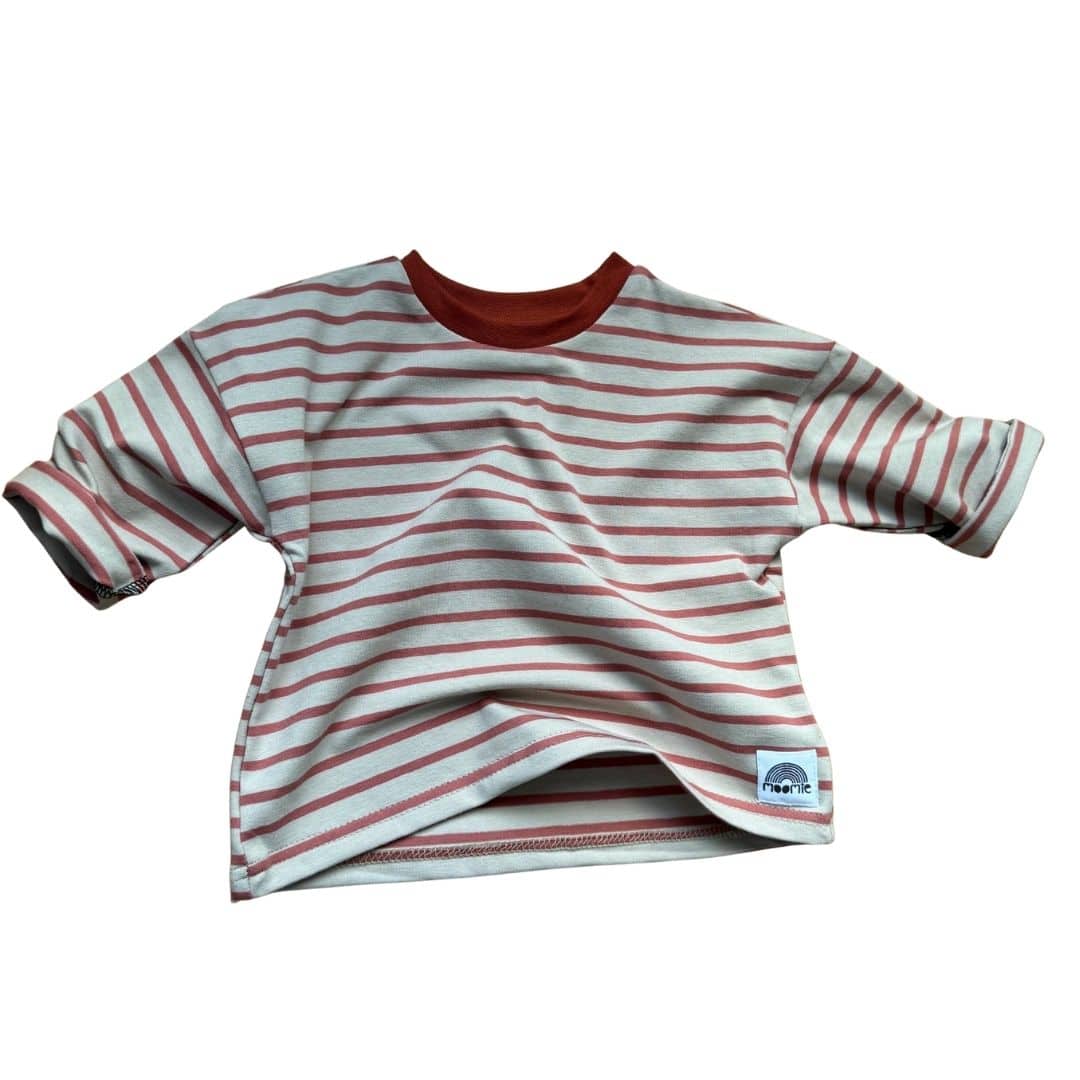 T-shirt bébé manches longues rayé crème et terracotta en jersey de coton