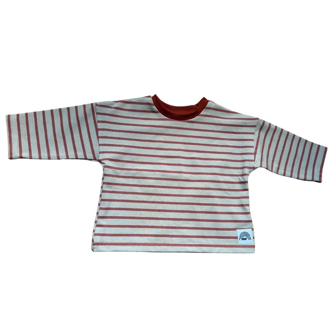 T-shirt bébé rayé crème et terracotta à coupe légèrement oversize