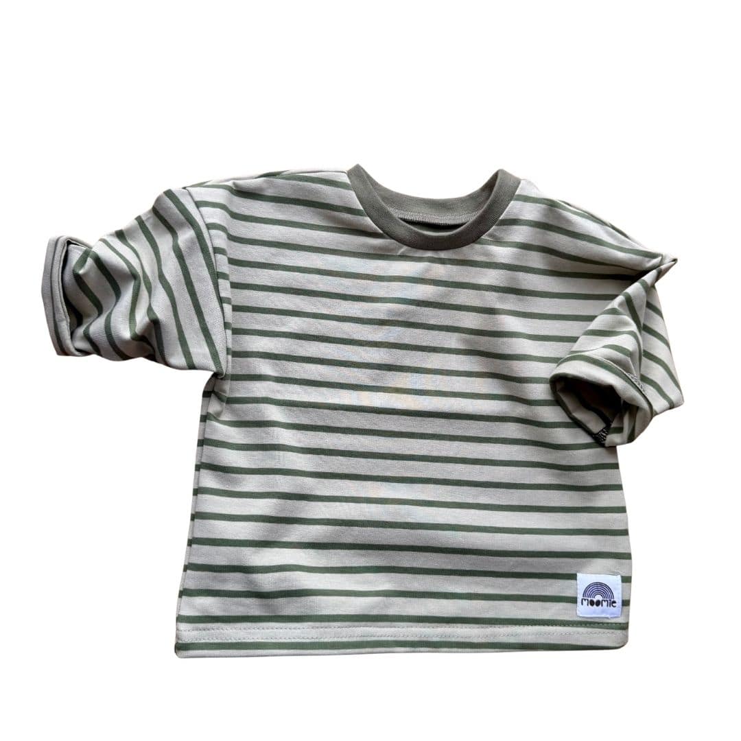 T-shirt bébé manches longues rayé sauge et kaki collection Copenhague