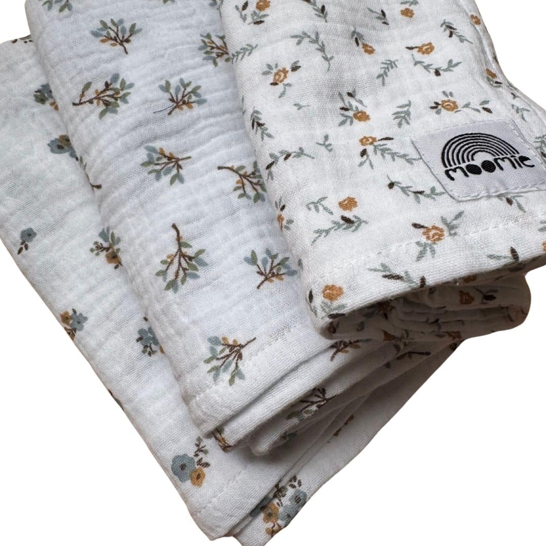 Lot de 3 langes bébé Douceur fleurie aux petits motifs floraux et feuillages