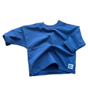 T-shirt bébé manches longues bleu uni Moomie en jersey, fabriqué en France