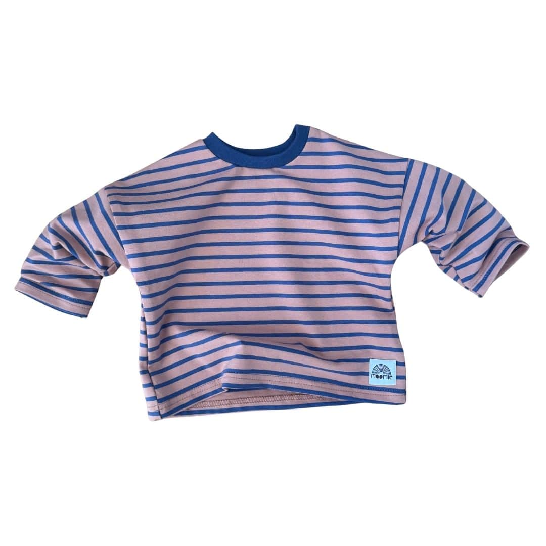 T-shirt bébé manches longues rayé rose et bleu Moomie, fabriqué en France